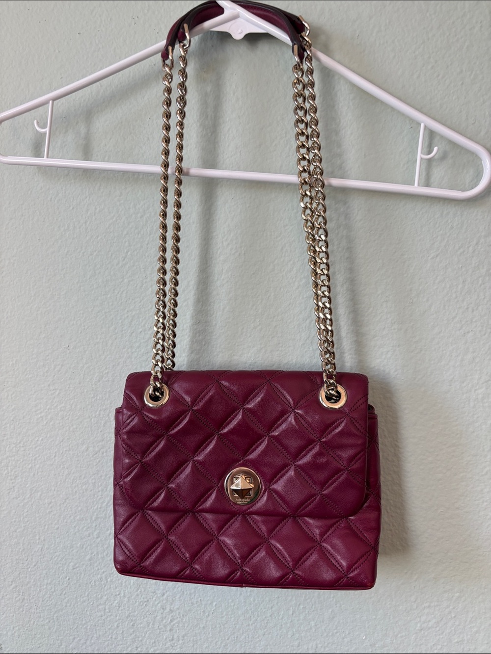 kate spade Quilted Shoulder Bag in Burgundy with Gold Hardware
